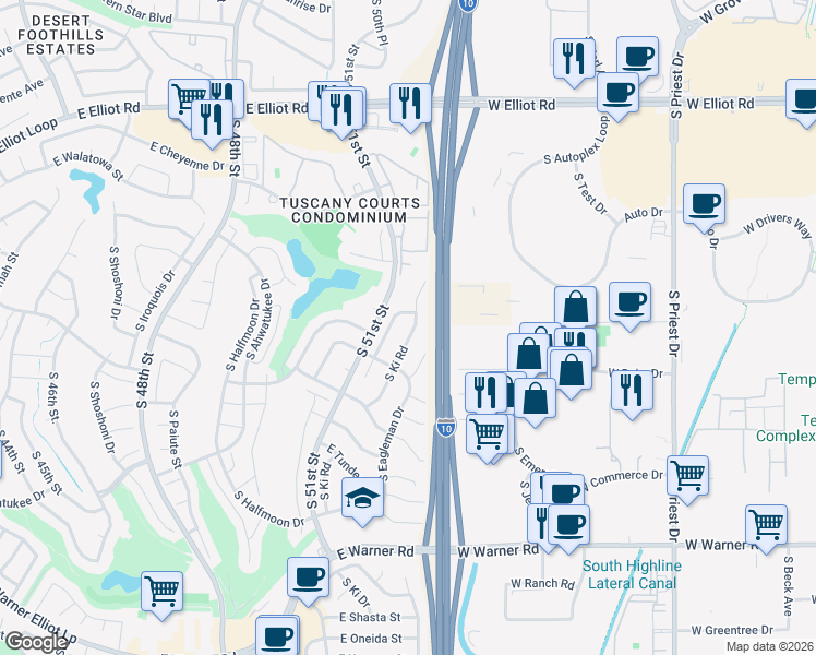 map of restaurants, bars, coffee shops, grocery stores, and more near 11431 South Maze Court in Phoenix