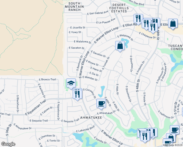 map of restaurants, bars, coffee shops, grocery stores, and more near 4249 East Hano Street in Phoenix
