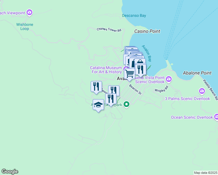 map of restaurants, bars, coffee shops, grocery stores, and more near 200 Tremont Street in Avalon