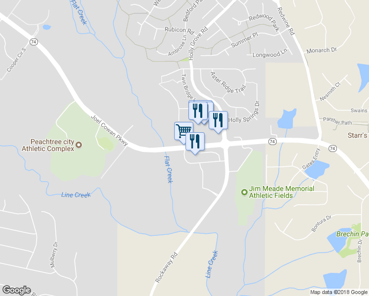 map of restaurants, bars, coffee shops, grocery stores, and more near 1200 Highway 74 in Peachtree City