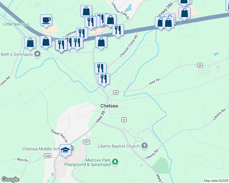 map of restaurants, bars, coffee shops, grocery stores, and more near 48 Autry Drive in Chelsea