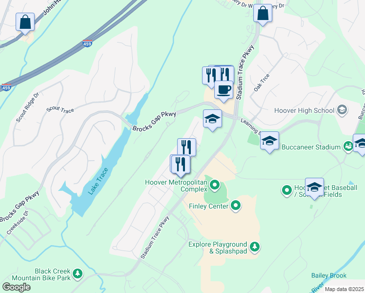 map of restaurants, bars, coffee shops, grocery stores, and more near 5644 Chestnut Trace in Hoover