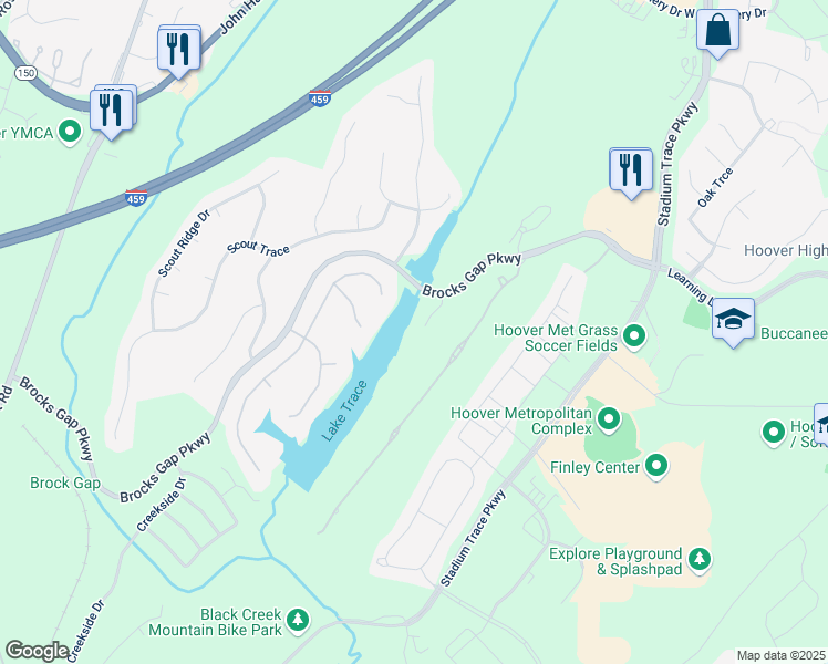 map of restaurants, bars, coffee shops, grocery stores, and more near 5669 Brock's Cove in Birmingham