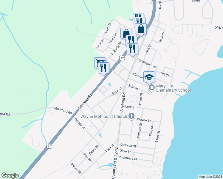 map of restaurants, bars, coffee shops, grocery stores, and more near 2223 Peachtree Street in Georgetown
