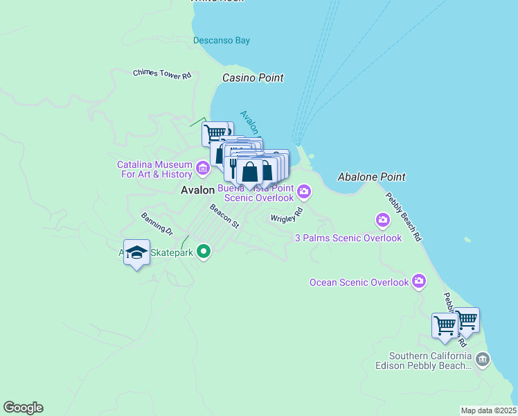 map of restaurants, bars, coffee shops, grocery stores, and more near 185 Lower Terrace Road in Avalon