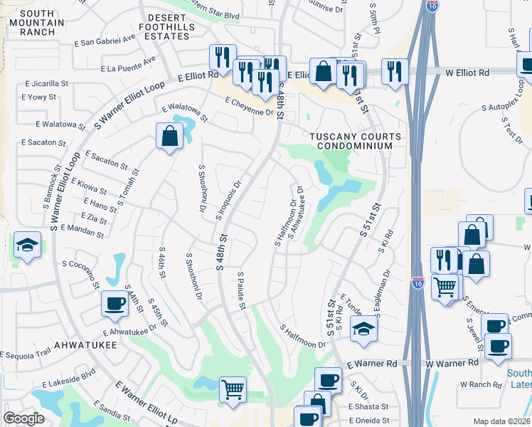 map of restaurants, bars, coffee shops, grocery stores, and more near 11619 South Mohave Street in Phoenix