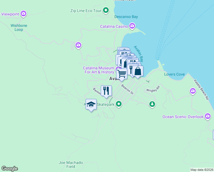 map of restaurants, bars, coffee shops, grocery stores, and more near 113 Tremont Street in Avalon