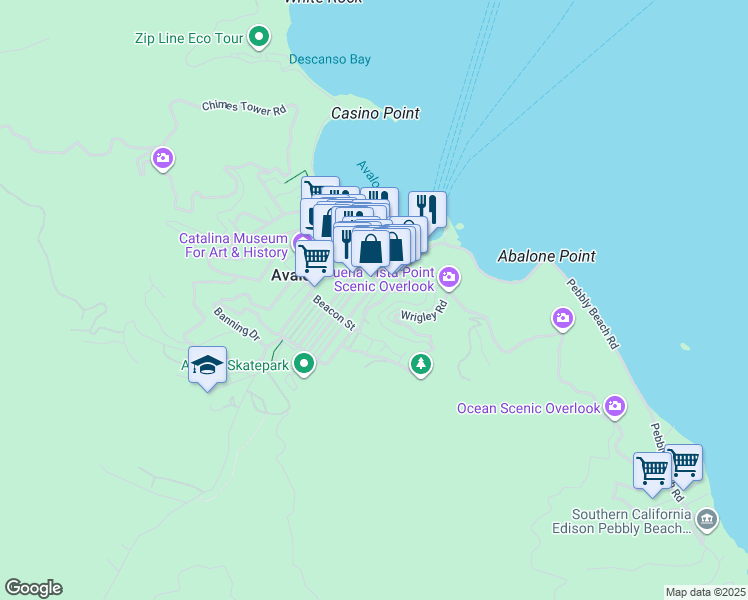 map of restaurants, bars, coffee shops, grocery stores, and more near 130 Clarissa Avenue in Avalon