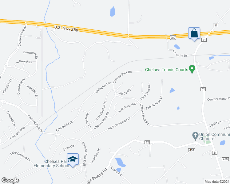 map of restaurants, bars, coffee shops, grocery stores, and more near Park Cove Way in Chelsea