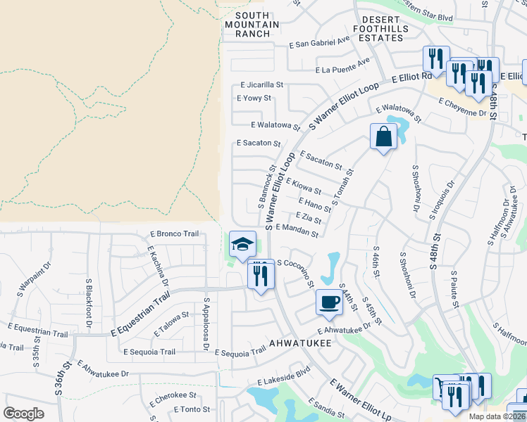 map of restaurants, bars, coffee shops, grocery stores, and more near 11459 South Bannock Street in Phoenix