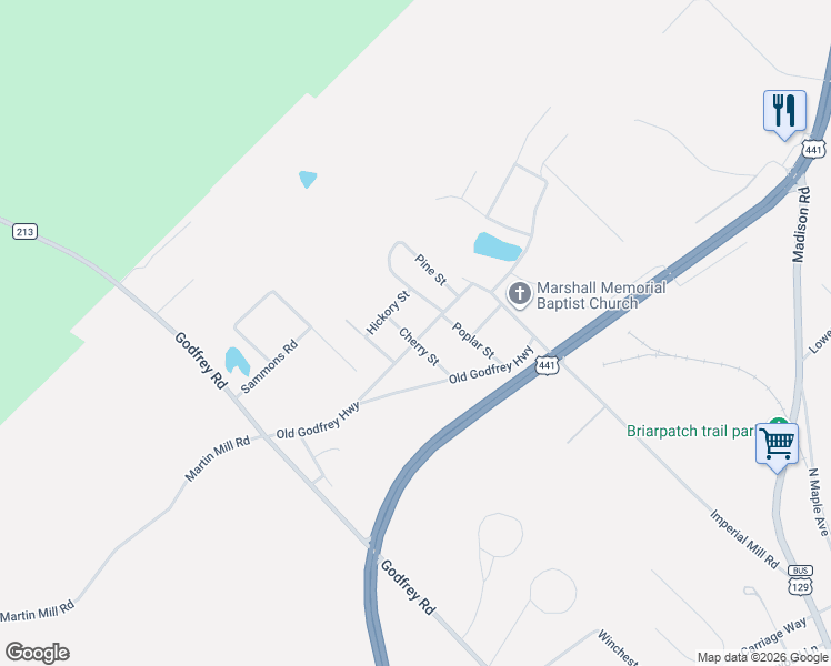 map of restaurants, bars, coffee shops, grocery stores, and more near 112 Cherry Street in Eatonton