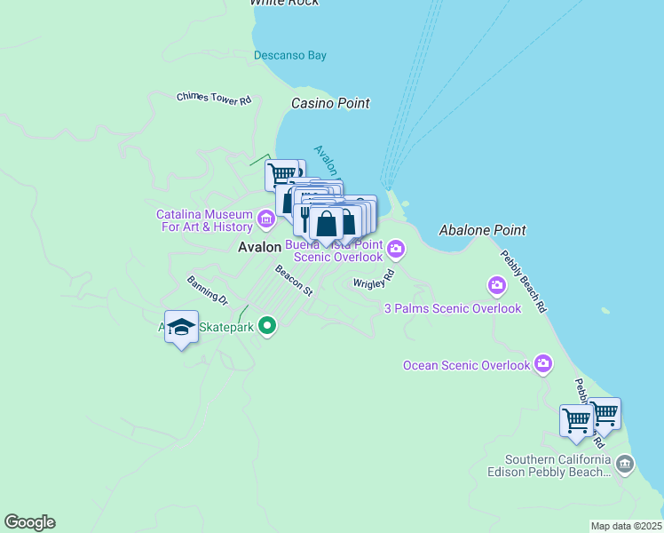 map of restaurants, bars, coffee shops, grocery stores, and more near 130 Clarissa Avenue in Avalon