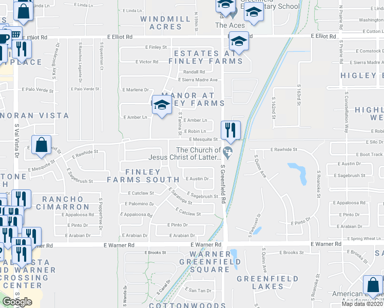 map of restaurants, bars, coffee shops, grocery stores, and more near 2280 East Willow Wick Road in Gilbert