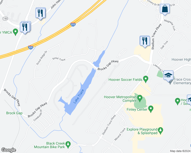 map of restaurants, bars, coffee shops, grocery stores, and more near 5669 Brock's Cove in Birmingham
