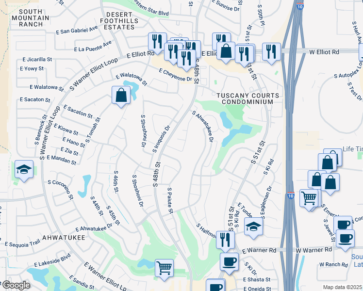map of restaurants, bars, coffee shops, grocery stores, and more near 11619 South Mohave Street in Phoenix