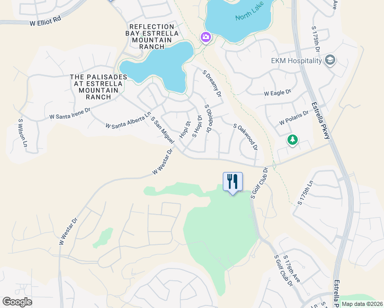 map of restaurants, bars, coffee shops, grocery stores, and more near 17983 West Hubbard Drive in Goodyear