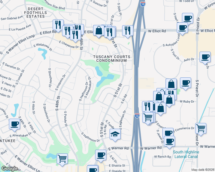 map of restaurants, bars, coffee shops, grocery stores, and more near 5022 East Magic Stone Drive in Phoenix