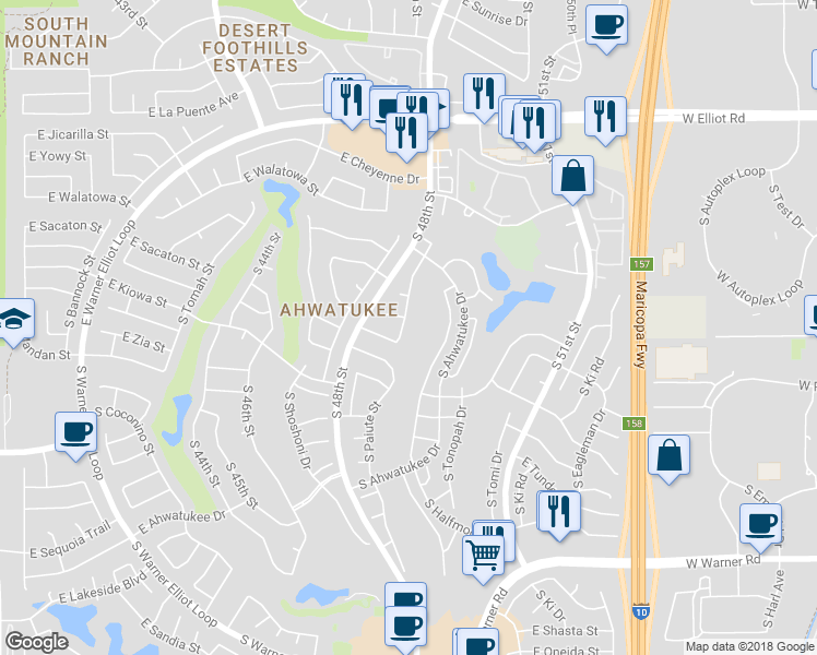 map of restaurants, bars, coffee shops, grocery stores, and more near 11619 South Mohave Street in Phoenix