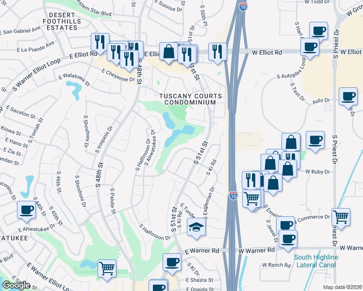 map of restaurants, bars, coffee shops, grocery stores, and more near 5022 East Magic Stone Drive in Phoenix