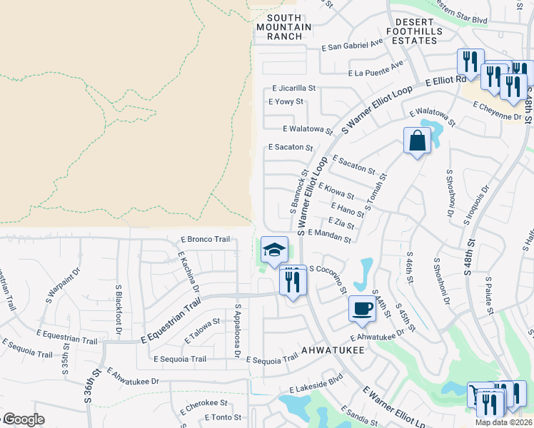 map of restaurants, bars, coffee shops, grocery stores, and more near 11463 South Mandan Street in Phoenix