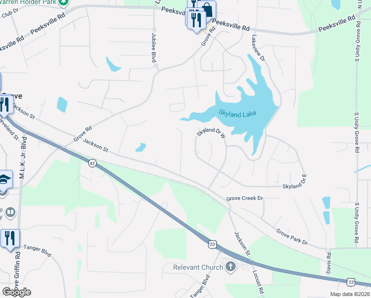 map of restaurants, bars, coffee shops, grocery stores, and more near 60 Maddox Road in Locust Grove
