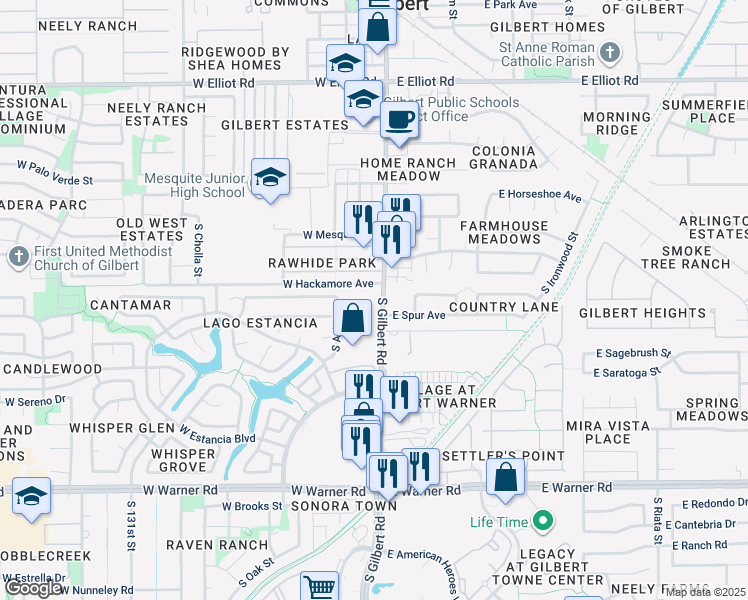 map of restaurants, bars, coffee shops, grocery stores, and more near 434 South Gilbert Road in Gilbert