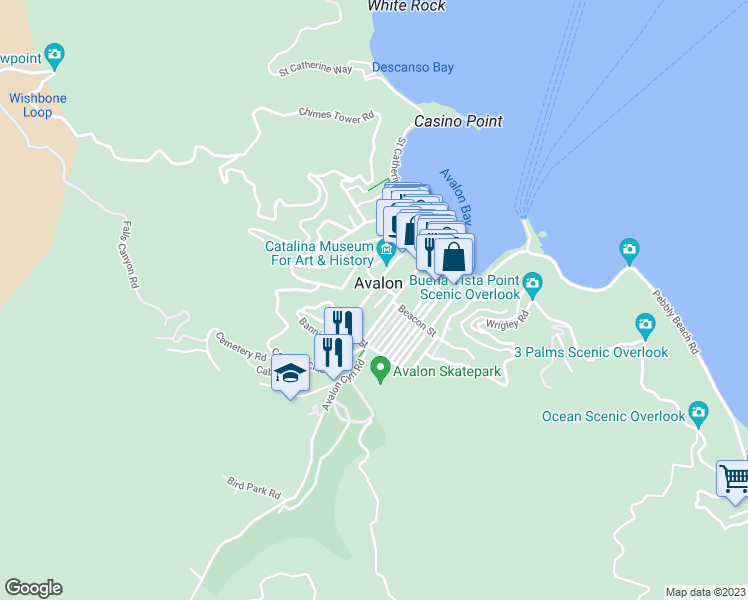 map of restaurants, bars, coffee shops, grocery stores, and more near 335 Metropole Avenue in Avalon