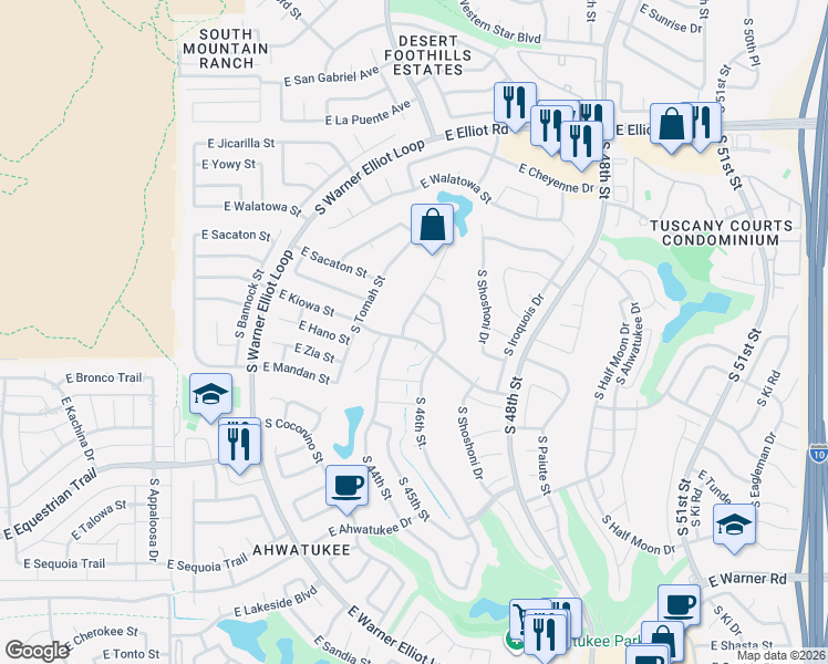 map of restaurants, bars, coffee shops, grocery stores, and more near 11439 South 44th Street in Phoenix