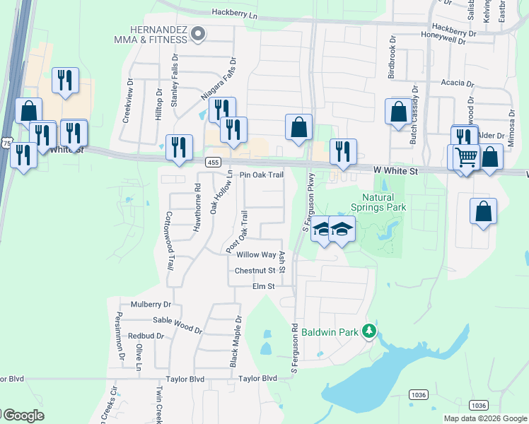 map of restaurants, bars, coffee shops, grocery stores, and more near 1013 Post Oak Trail in Anna
