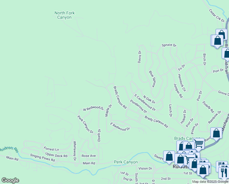 map of restaurants, bars, coffee shops, grocery stores, and more near 300-392 Brady Canyon Rd in Ruidoso