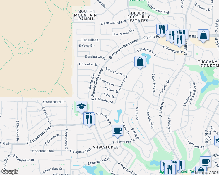 map of restaurants, bars, coffee shops, grocery stores, and more near 4249 East Hano Street in Phoenix