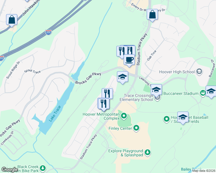 map of restaurants, bars, coffee shops, grocery stores, and more near 5309-5329 Stadium Trace Parkway in Hoover
