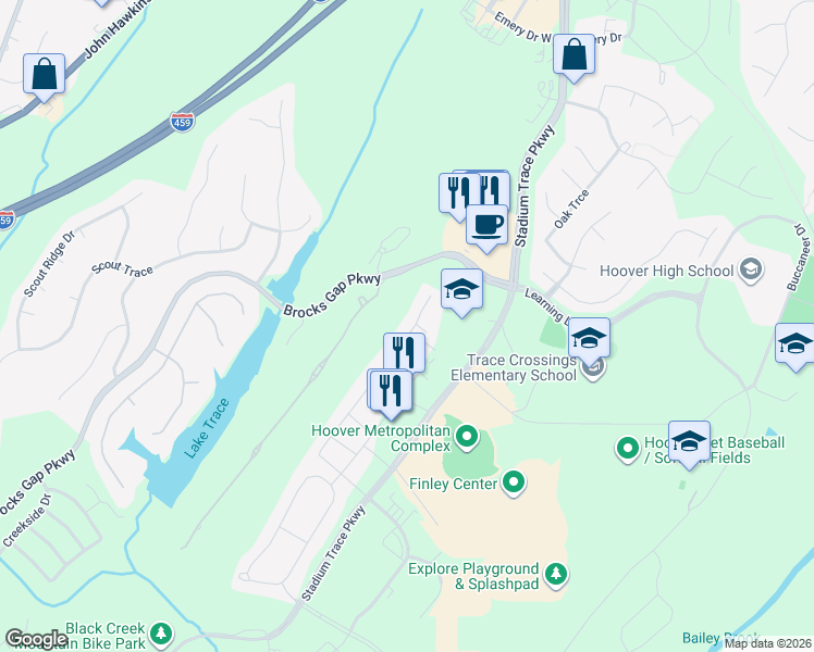 map of restaurants, bars, coffee shops, grocery stores, and more near 5309-5329 Stadium Trace Parkway in Hoover