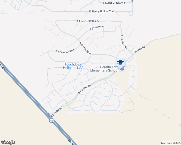 map of restaurants, bars, coffee shops, grocery stores, and more near 10487 East Second Water Trail in Gold Canyon