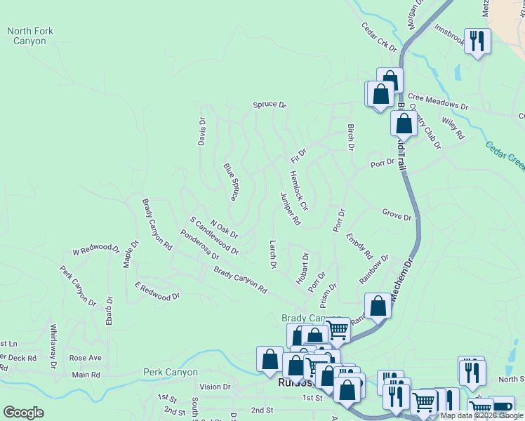map of restaurants, bars, coffee shops, grocery stores, and more near 145 North Oak Drive in Ruidoso