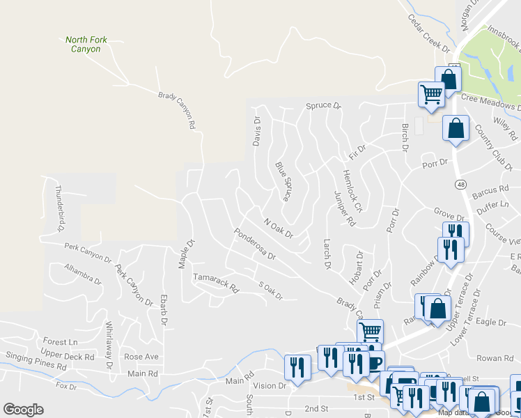 map of restaurants, bars, coffee shops, grocery stores, and more near 122 North Oak Drive in Ruidoso