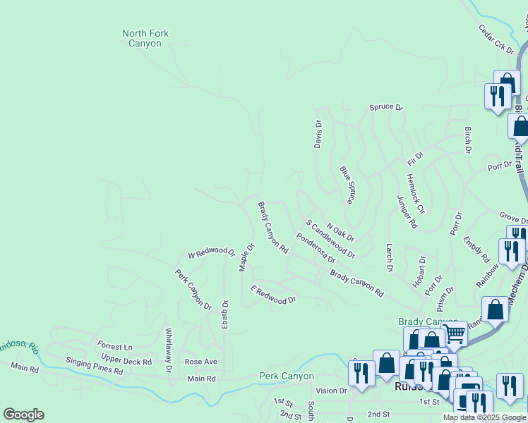 map of restaurants, bars, coffee shops, grocery stores, and more near 392 Brady Canyon Rd in Ruidoso