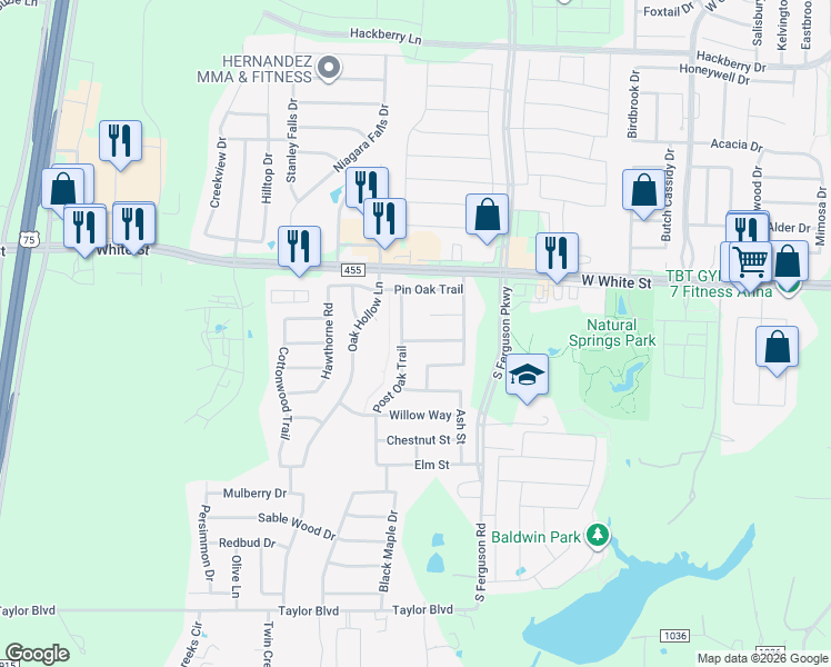 map of restaurants, bars, coffee shops, grocery stores, and more near 901 Post Oak Trail in Anna