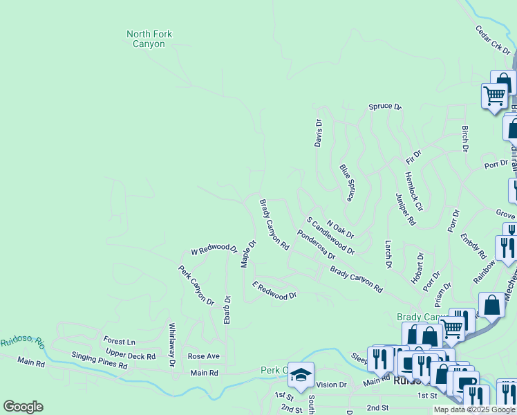 map of restaurants, bars, coffee shops, grocery stores, and more near 101-127 Maple Drive in Ruidoso