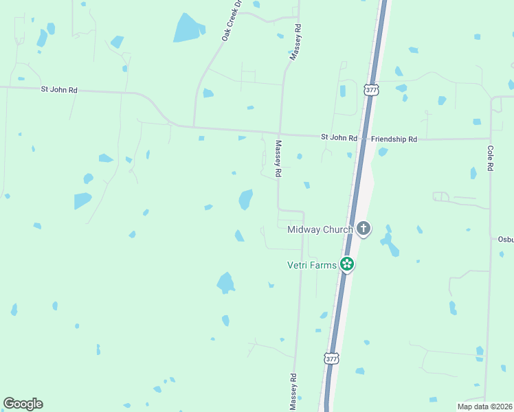 map of restaurants, bars, coffee shops, grocery stores, and more near 9213 Massey Road in Pilot Point