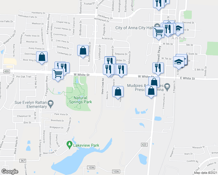 map of restaurants, bars, coffee shops, grocery stores, and more near 809 Bens Drive in Anna