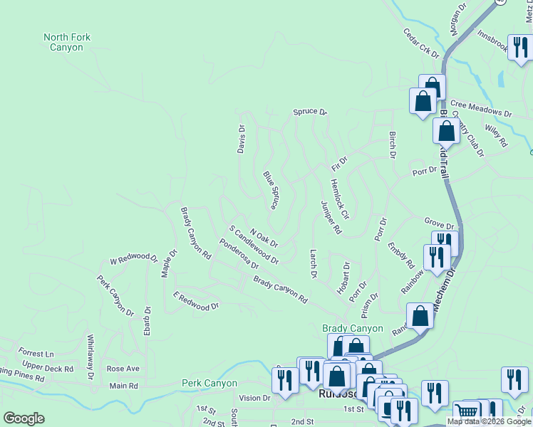 map of restaurants, bars, coffee shops, grocery stores, and more near 101-205 Blue Spruce in Ruidoso