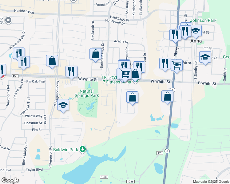 map of restaurants, bars, coffee shops, grocery stores, and more near 820 Westgate Court in Anna