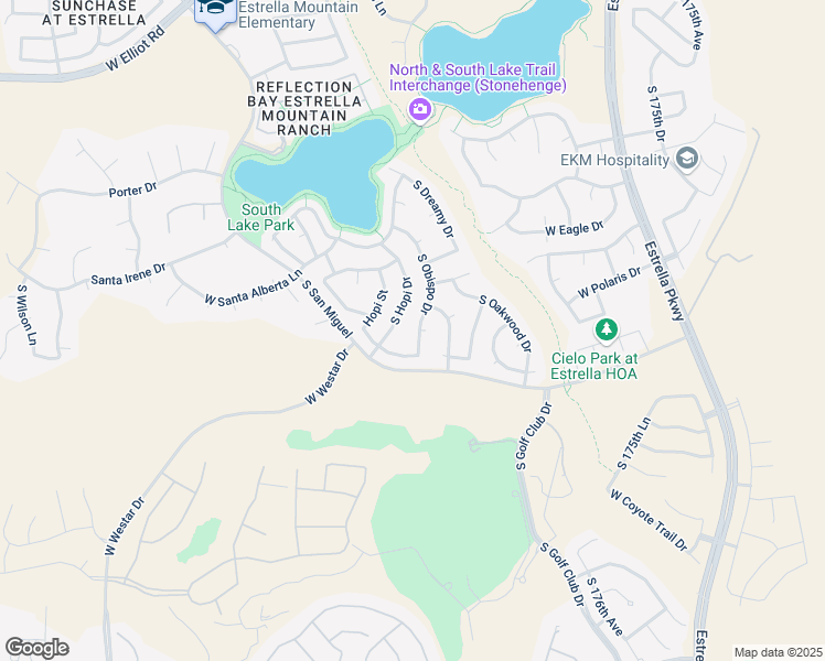 map of restaurants, bars, coffee shops, grocery stores, and more near 11390 South Obispo Drive in Goodyear