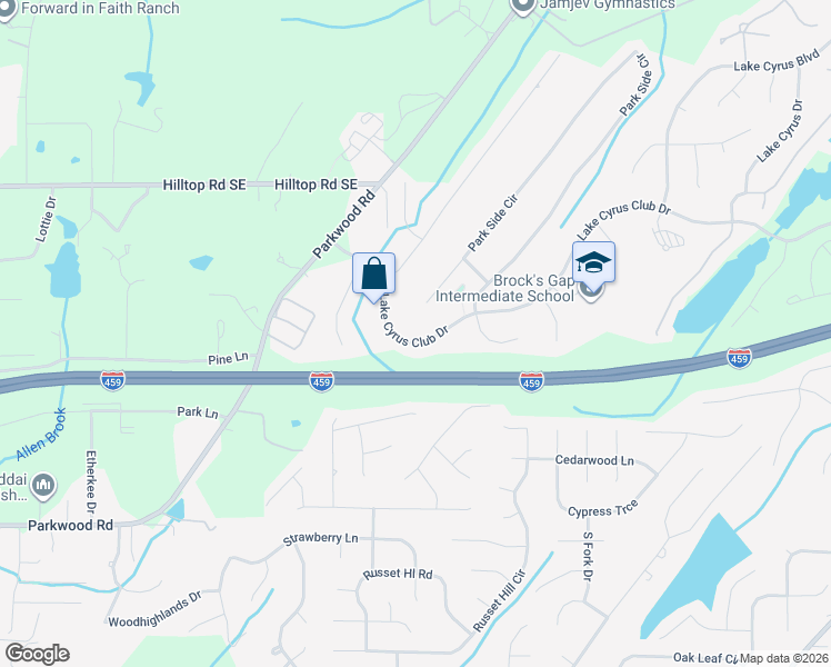 map of restaurants, bars, coffee shops, grocery stores, and more near 1843 Lake Cyrus Club Drive in Hoover