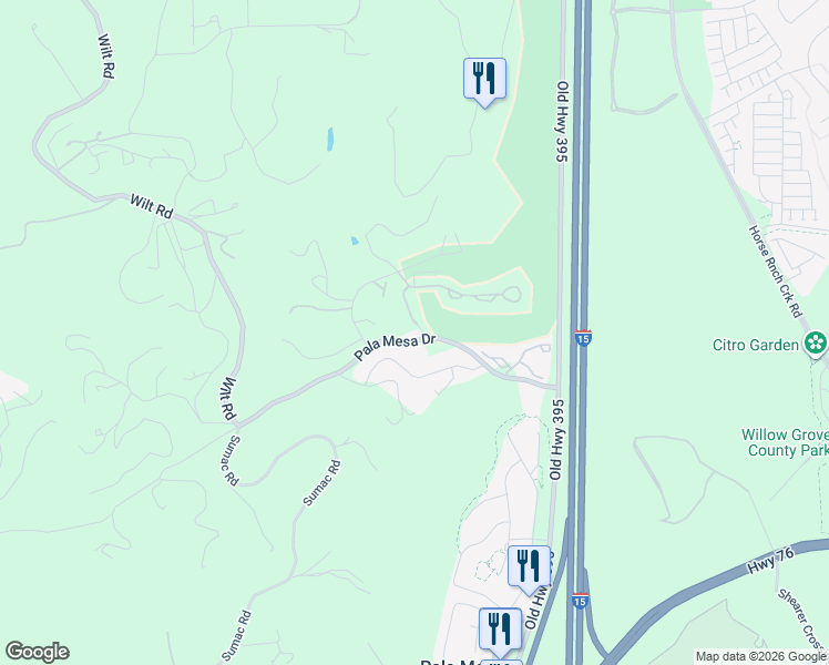 map of restaurants, bars, coffee shops, grocery stores, and more near 4125 Los Padres Drive in Fallbrook