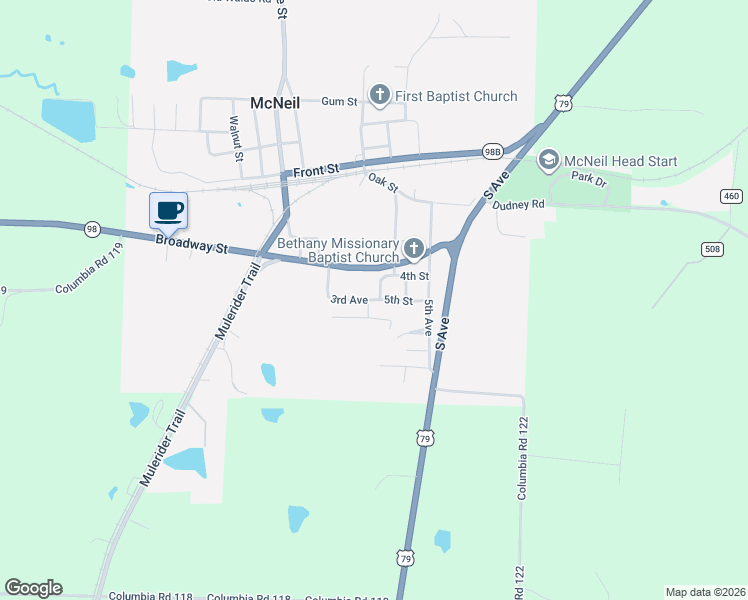 map of restaurants, bars, coffee shops, grocery stores, and more near 408 4th Street in McNeil