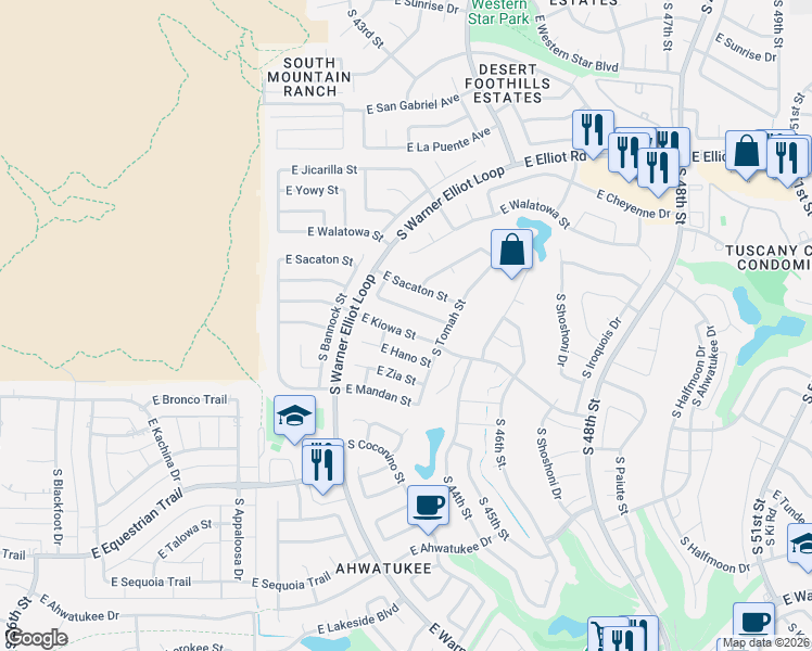 map of restaurants, bars, coffee shops, grocery stores, and more near 4253 East Yawepe Street in Phoenix