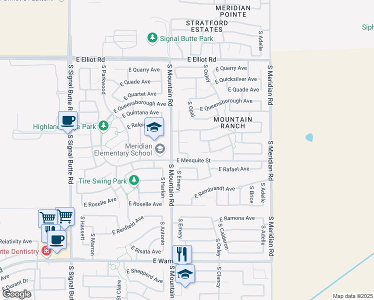 map of restaurants, bars, coffee shops, grocery stores, and more near 11232 East Renata Avenue in Mesa