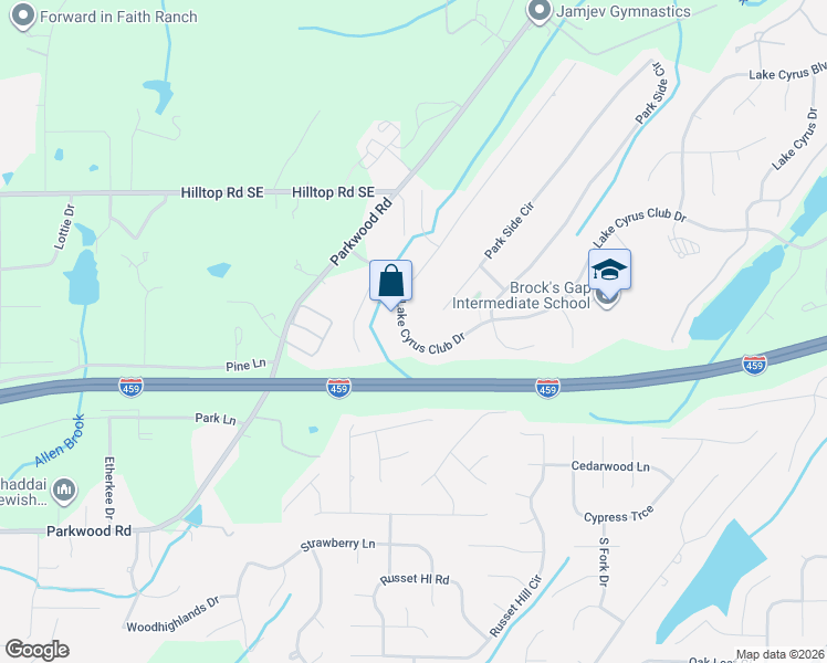 map of restaurants, bars, coffee shops, grocery stores, and more near 1843 Lake Cyrus Club Drive in Hoover